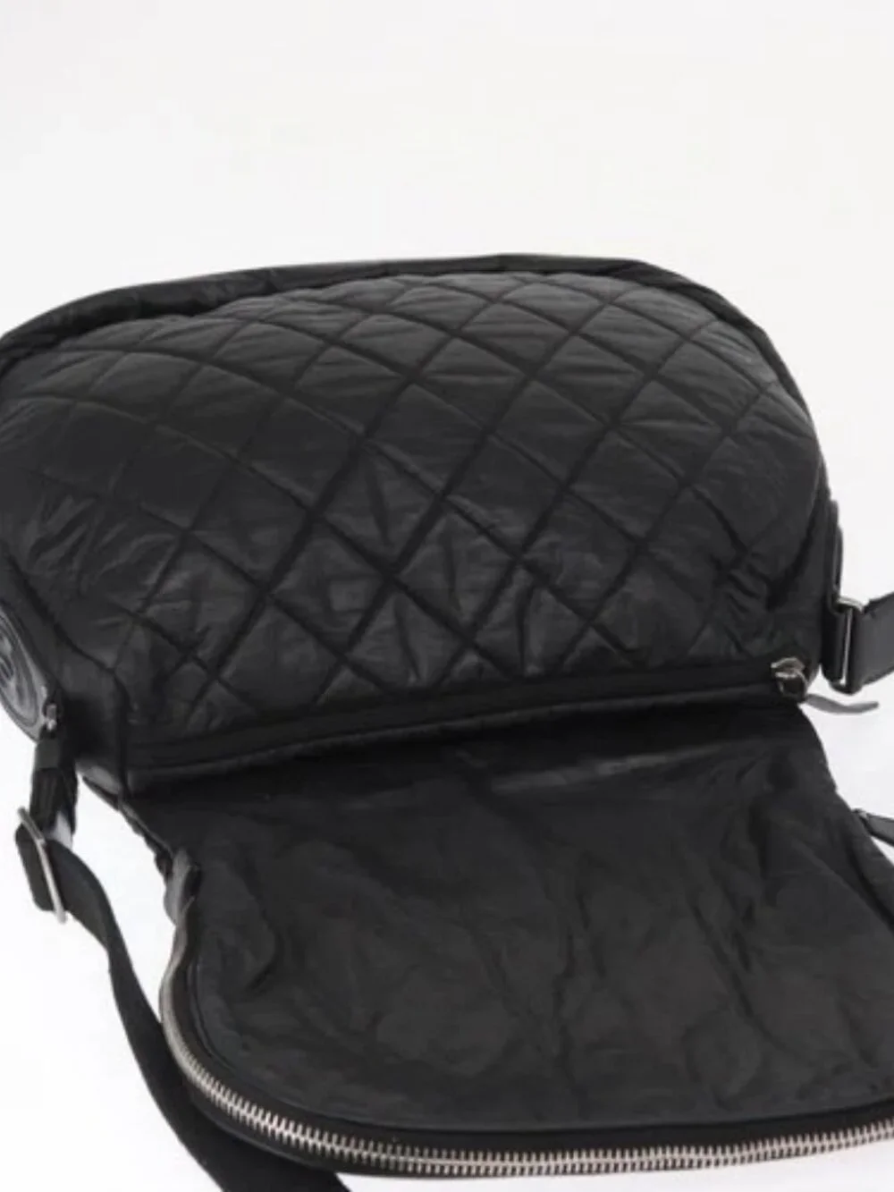 CHANEL Matelasse Shoulder Bag Nylon Black Silver CC Auth bs32463